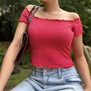 Red and White Striped Lettuce Crop Top